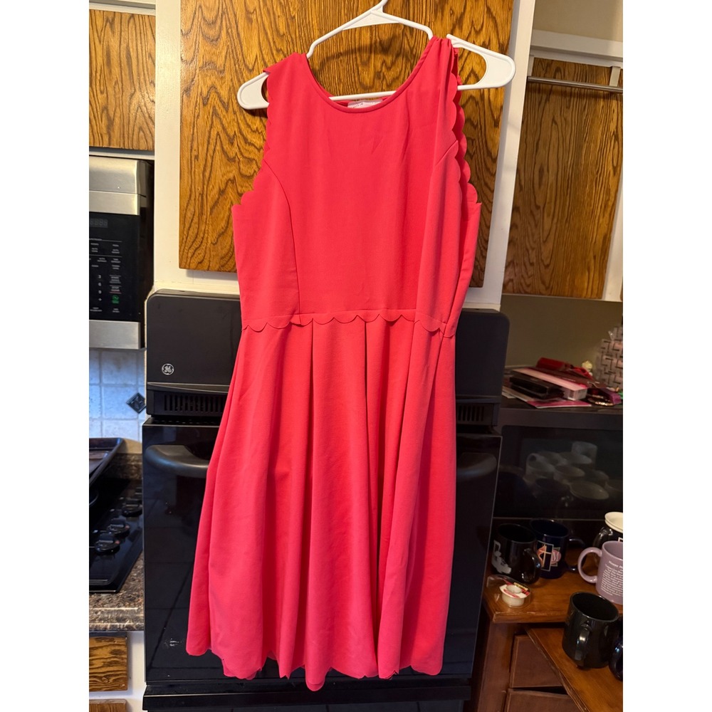 Coco & Main Scalloped Fit and Flare Dress Coral Pink Sleeveless Pleated XL